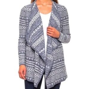 Lucky Brand Blue White Geometric Pattern Asymmetrical Women's Open Cardigan S